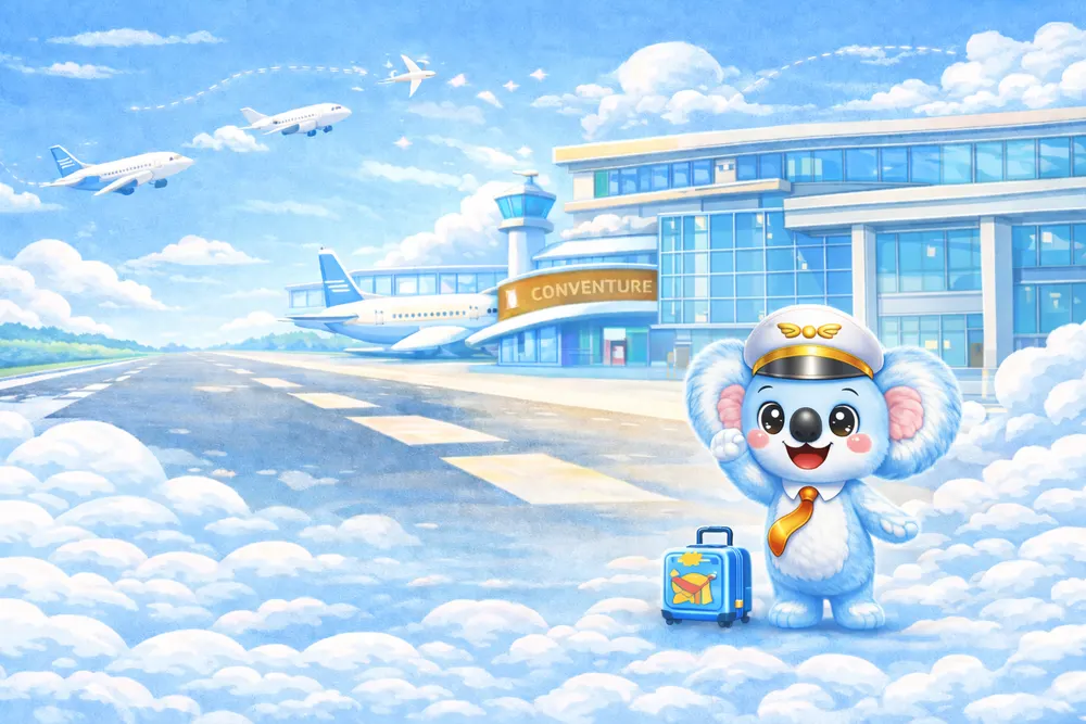 Captain Koko standing on the runway among the clouds