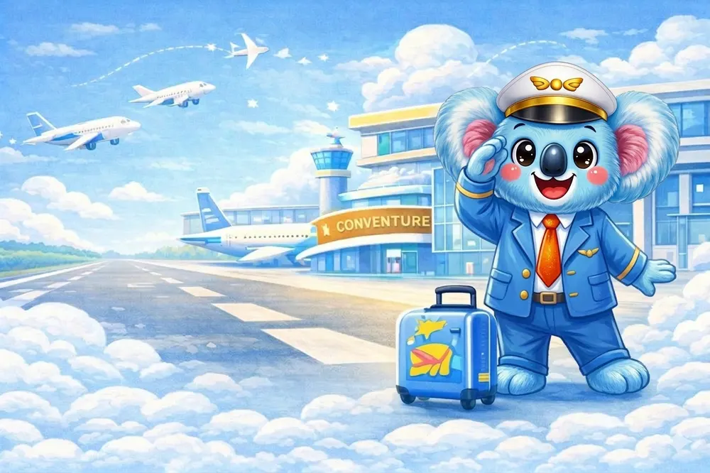 Captain Koko in a blue pilot uniform saluting on the runway