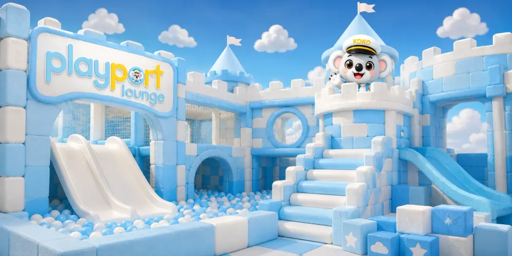Koko’s Soft Play Castle with white slides and a ball pit